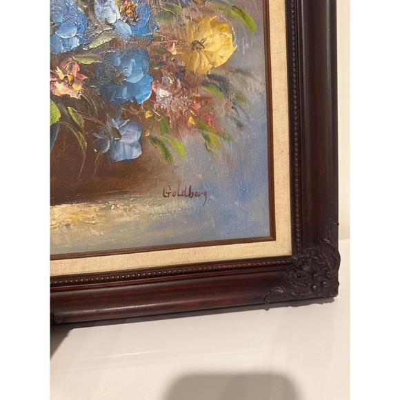 Mid-Century Floral Impasto Oil Painting - Goldberg Signed - Ornate Wood Frame - Picture 2 of 3